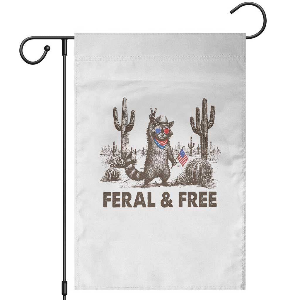 Feral & Free Raccoon Garden Flag Funny 4th of July Cowboy Meme Retro Independence Day - Wonder Print Shop