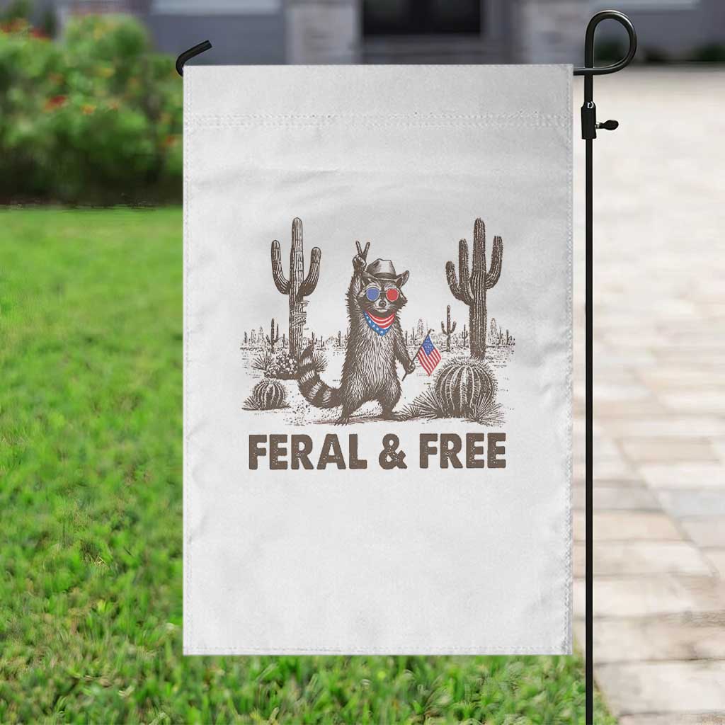Feral & Free Raccoon Garden Flag Funny 4th of July Cowboy Meme Retro Independence Day - Wonder Print Shop