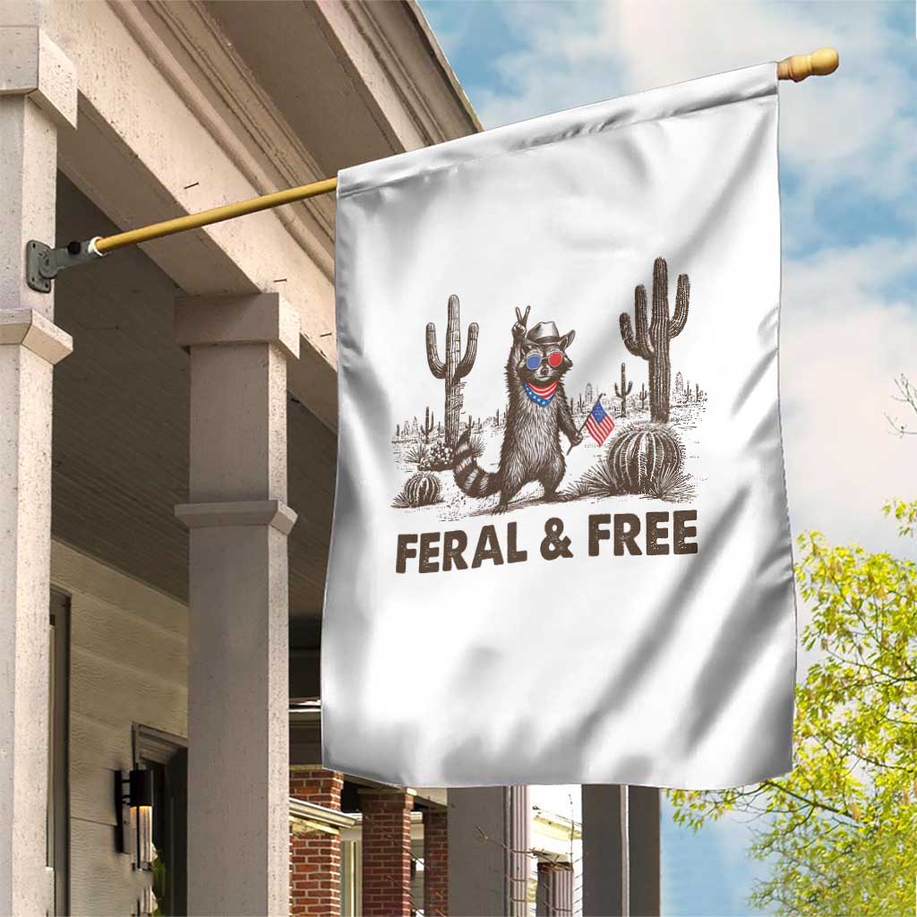 Feral & Free Raccoon Garden Flag Funny 4th of July Cowboy Meme Retro Independence Day - Wonder Print Shop