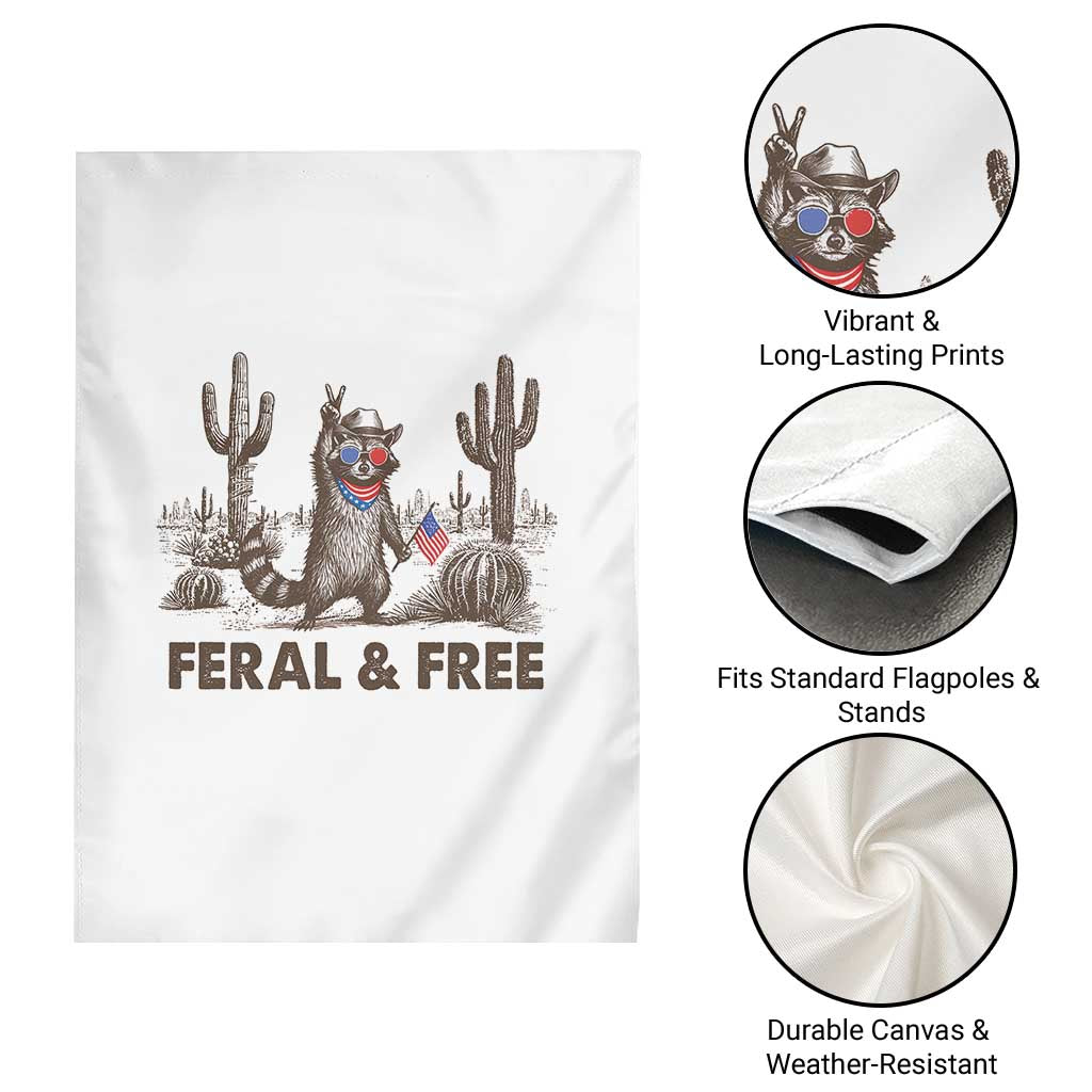 Feral & Free Raccoon Garden Flag Funny 4th of July Cowboy Meme Retro Independence Day - Wonder Print Shop