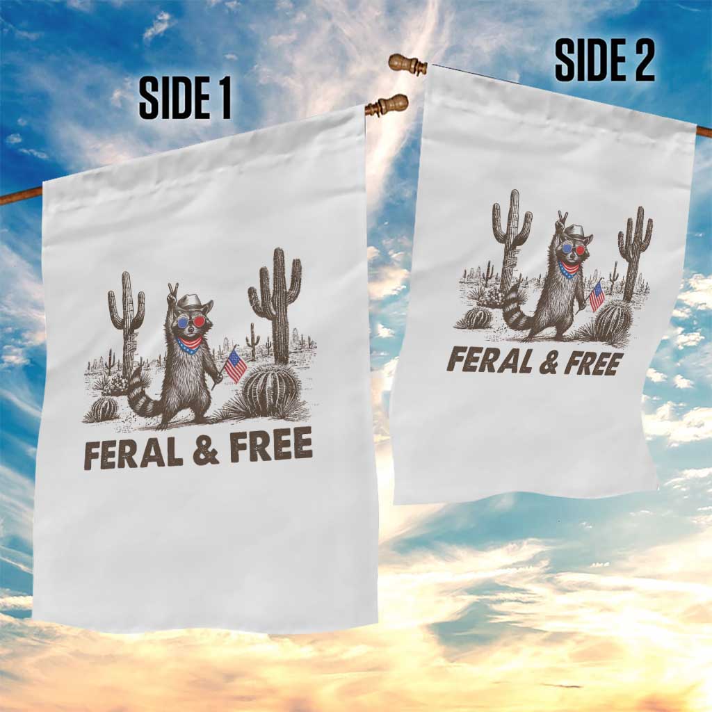 Feral & Free Raccoon Garden Flag Funny 4th of July Cowboy Meme Retro Independence Day - Wonder Print Shop