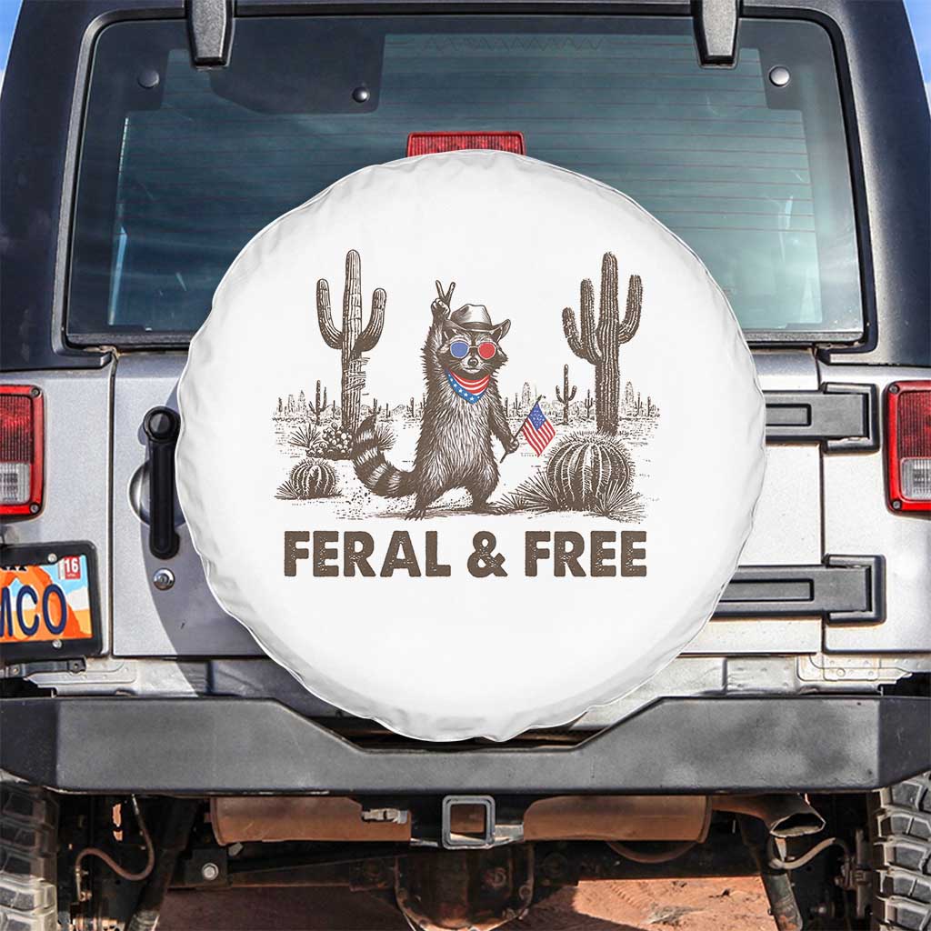 Feral & Free Raccoon Spare Tire Cover Funny 4th of July Cowboy Meme Retro Independence Day - Wonder Print Shop