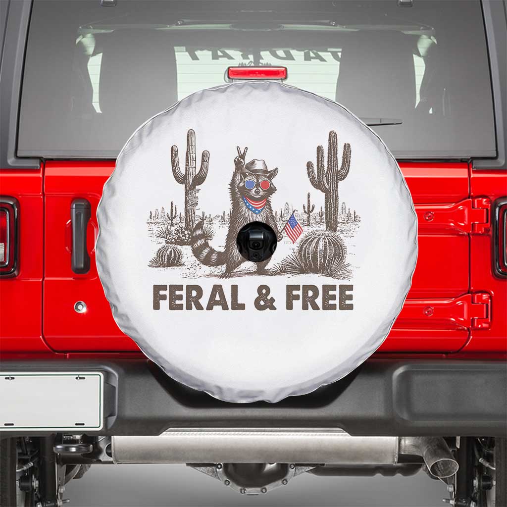 Feral & Free Raccoon Spare Tire Cover Funny 4th of July Cowboy Meme Retro Independence Day - Wonder Print Shop