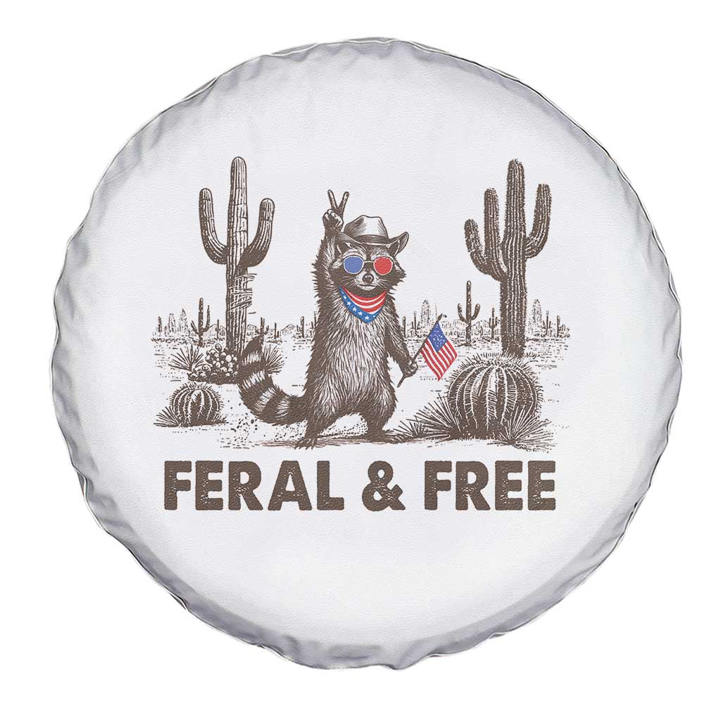 Feral & Free Raccoon Spare Tire Cover Funny 4th of July Cowboy Meme Retro Independence Day - Wonder Print Shop