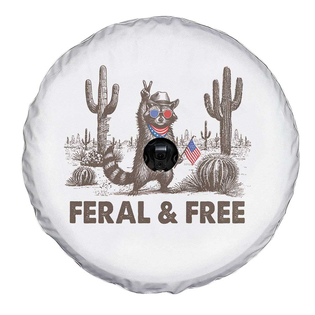 Feral & Free Raccoon Spare Tire Cover Funny 4th of July Cowboy Meme Retro Independence Day - Wonder Print Shop