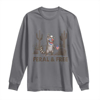 Feral & Free Raccoon Long Sleeve Shirt Funny 4th of July Cowboy Meme Retro Independence Day - Wonder Print Shop