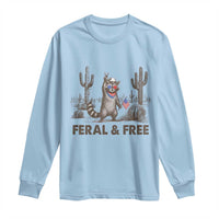 Feral & Free Raccoon Long Sleeve Shirt Funny 4th of July Cowboy Meme Retro Independence Day - Wonder Print Shop