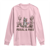 Feral & Free Raccoon Long Sleeve Shirt Funny 4th of July Cowboy Meme Retro Independence Day - Wonder Print Shop
