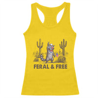 Feral & Free Raccoon Racerback Tank Top Funny 4th of July Cowboy Meme Retro Independence Day - Wonder Print Shop