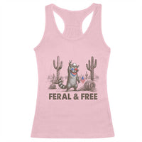 Feral & Free Raccoon Racerback Tank Top Funny 4th of July Cowboy Meme Retro Independence Day - Wonder Print Shop