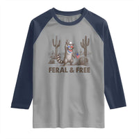 Feral & Free Raccoon Raglan Shirt Funny 4th of July Cowboy Meme Retro Independence Day - Wonder Print Shop