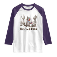 Feral & Free Raccoon Raglan Shirt Funny 4th of July Cowboy Meme Retro Independence Day - Wonder Print Shop
