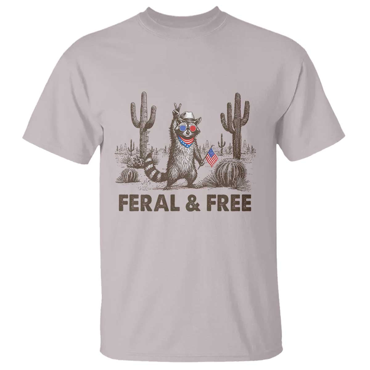 Feral & Free Raccoon T Shirt Funny 4th of July Cowboy Meme Retro Independence Day - Wonder Print Shop