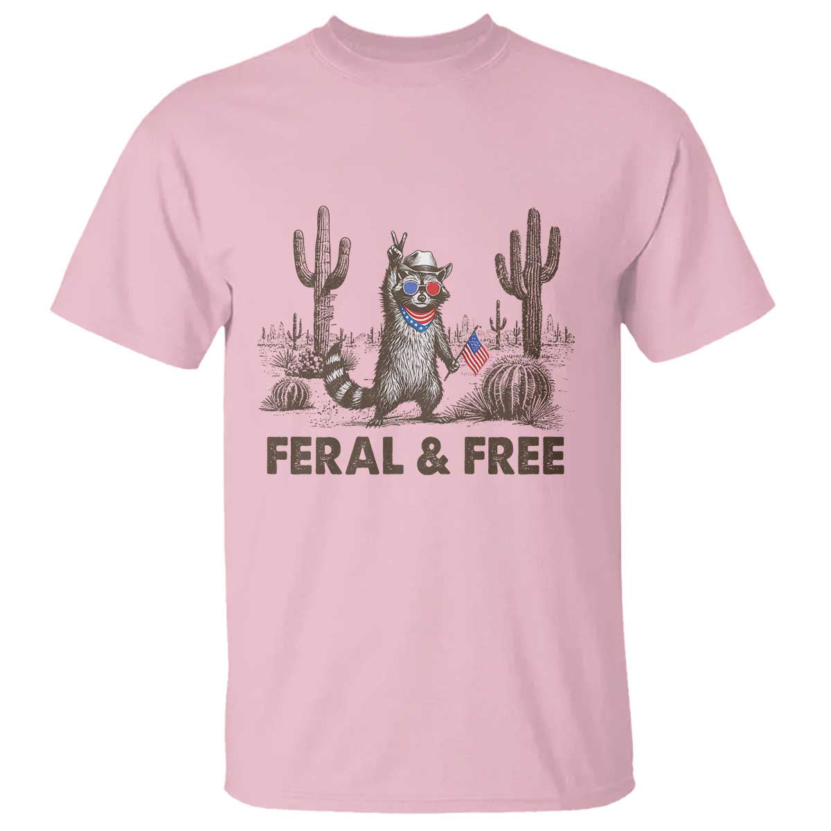 Feral & Free Raccoon T Shirt Funny 4th of July Cowboy Meme Retro Independence Day - Wonder Print Shop