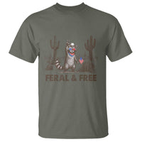 Feral & Free Raccoon T Shirt Funny 4th of July Cowboy Meme Retro Independence Day - Wonder Print Shop