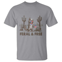 Feral & Free Raccoon T Shirt Funny 4th of July Cowboy Meme Retro Independence Day - Wonder Print Shop