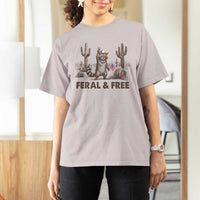 Feral & Free Raccoon T Shirt For Women Funny 4th of July Cowboy Meme Retro Independence Day - Wonder Print Shop