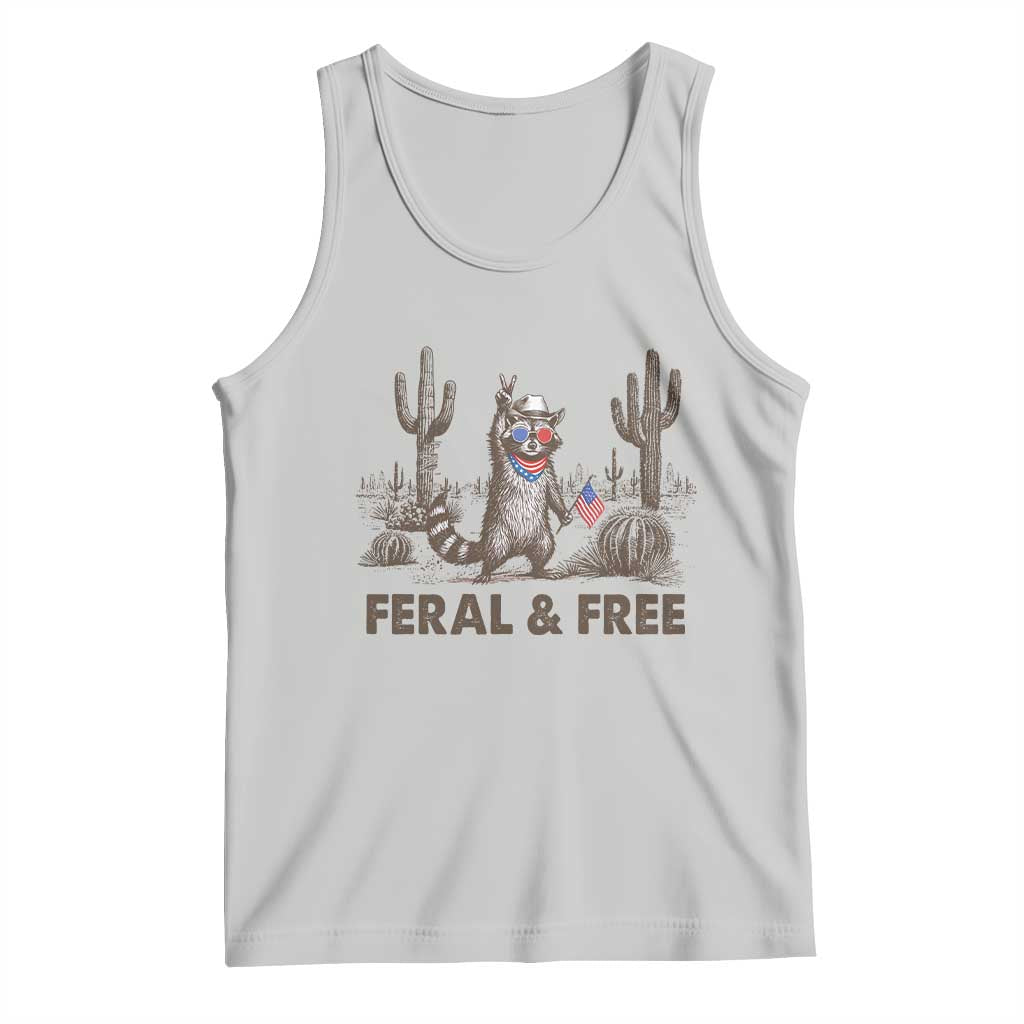 Feral & Free Raccoon Tank Top Funny 4th of July Cowboy Meme Retro Independence Day - Wonder Print Shop