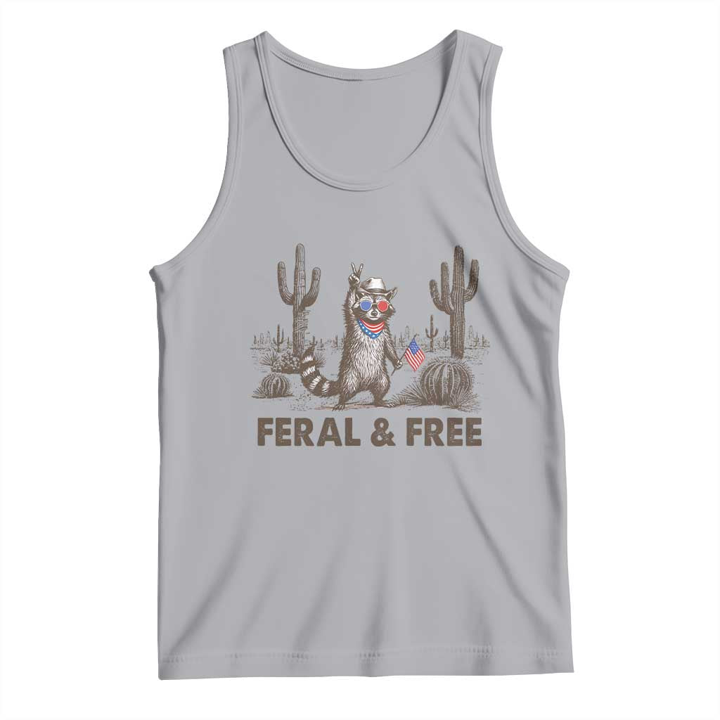 Feral & Free Raccoon Tank Top Funny 4th of July Cowboy Meme Retro Independence Day - Wonder Print Shop