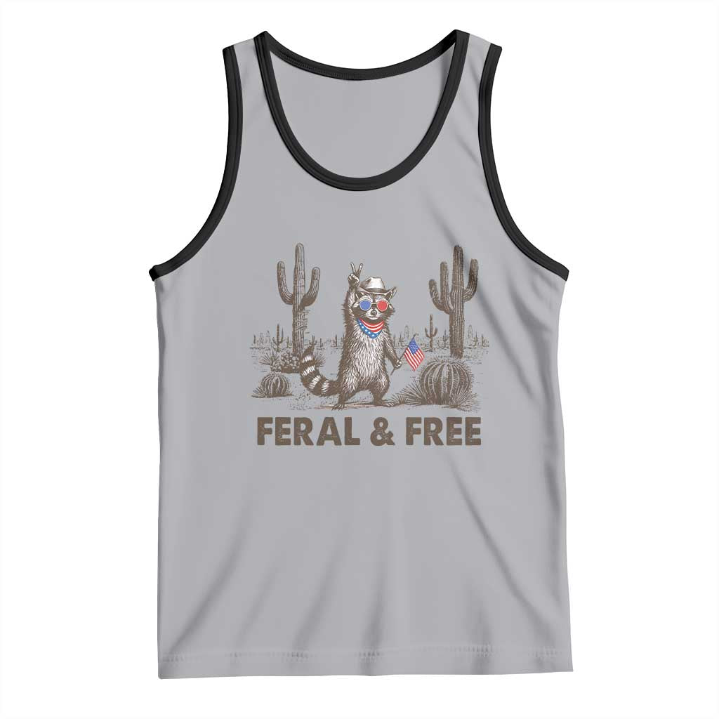 Feral & Free Raccoon Tank Top Funny 4th of July Cowboy Meme Retro Independence Day - Wonder Print Shop
