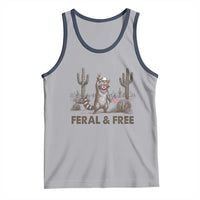 Feral & Free Raccoon Tank Top Funny 4th of July Cowboy Meme Retro Independence Day - Wonder Print Shop