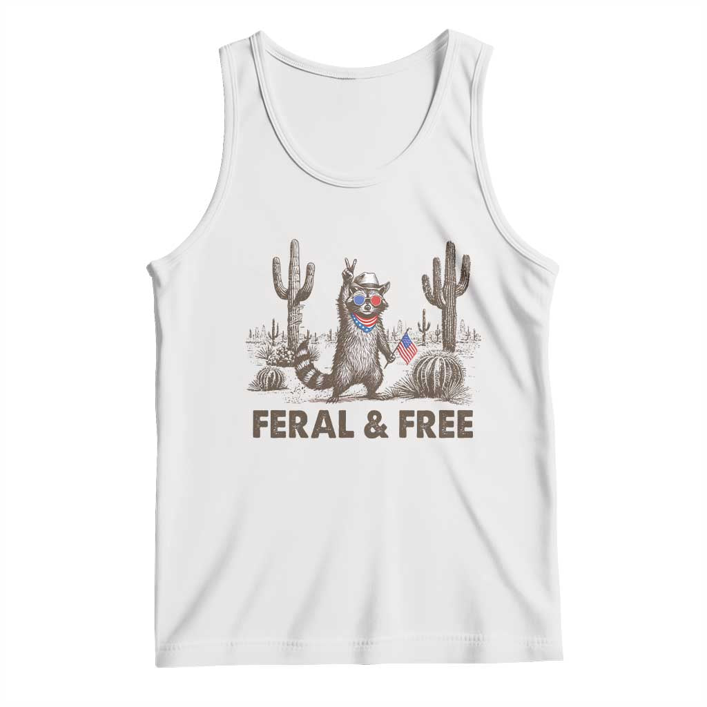 Feral & Free Raccoon Tank Top Funny 4th of July Cowboy Meme Retro Independence Day - Wonder Print Shop