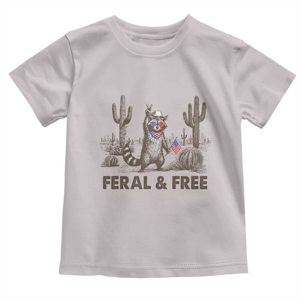 Feral & Free Raccoon Toddler T Shirt Funny 4th of July Cowboy Meme Retro Independence Day - Wonder Print Shop
