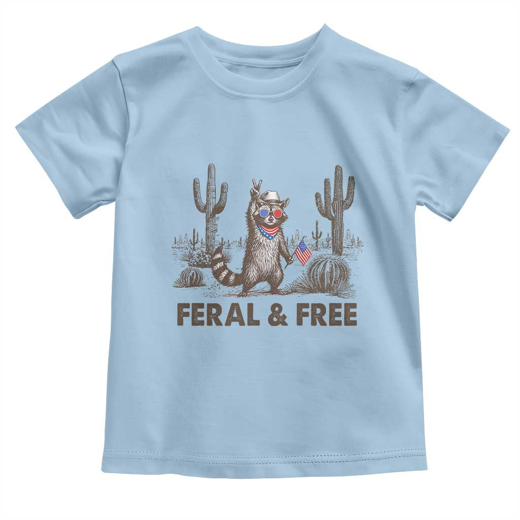 Feral & Free Raccoon Toddler T Shirt Funny 4th of July Cowboy Meme Retro Independence Day - Wonder Print Shop