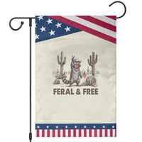 Feral & Free Raccoon Garden Flag Funny 4th of July Cowboy Meme Retro Independence Day