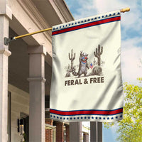 Feral & Free Raccoon Garden Flag Funny 4th of July Cowboy Meme Retro Independence Day