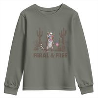 Feral & Free Raccoon Youth Sweatshirt Funny 4th of July Cowboy Meme Retro Independence Day - Wonder Print Shop