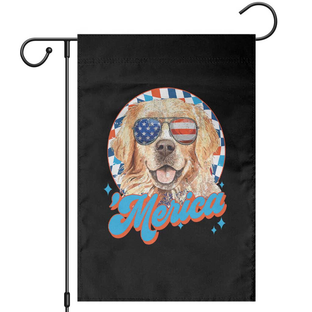 Funny Golden Retriever Merica Garden Flag 4th of July Dog Mom Dad Patriotic USA Retro 90s - Wonder Print Shop