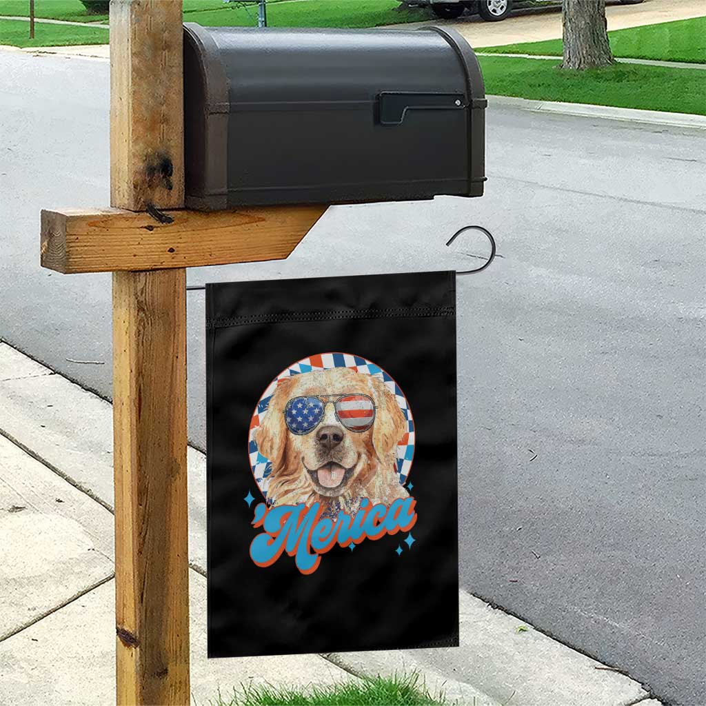Funny Golden Retriever Merica Garden Flag 4th of July Dog Mom Dad Patriotic USA Retro 90s - Wonder Print Shop