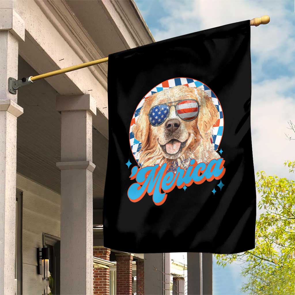 Funny Golden Retriever Merica Garden Flag 4th of July Dog Mom Dad Patriotic USA Retro 90s - Wonder Print Shop