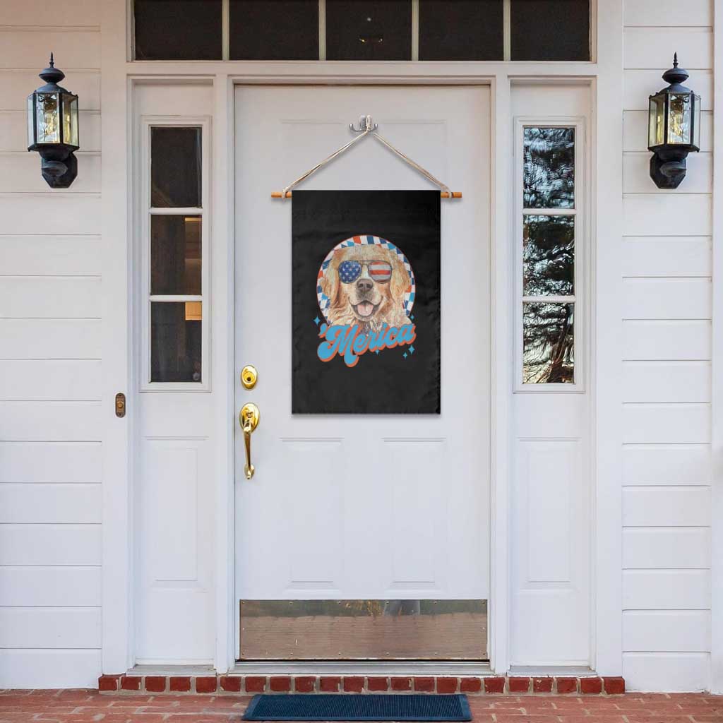 Funny Golden Retriever Merica Garden Flag 4th of July Dog Mom Dad Patriotic USA Retro 90s - Wonder Print Shop