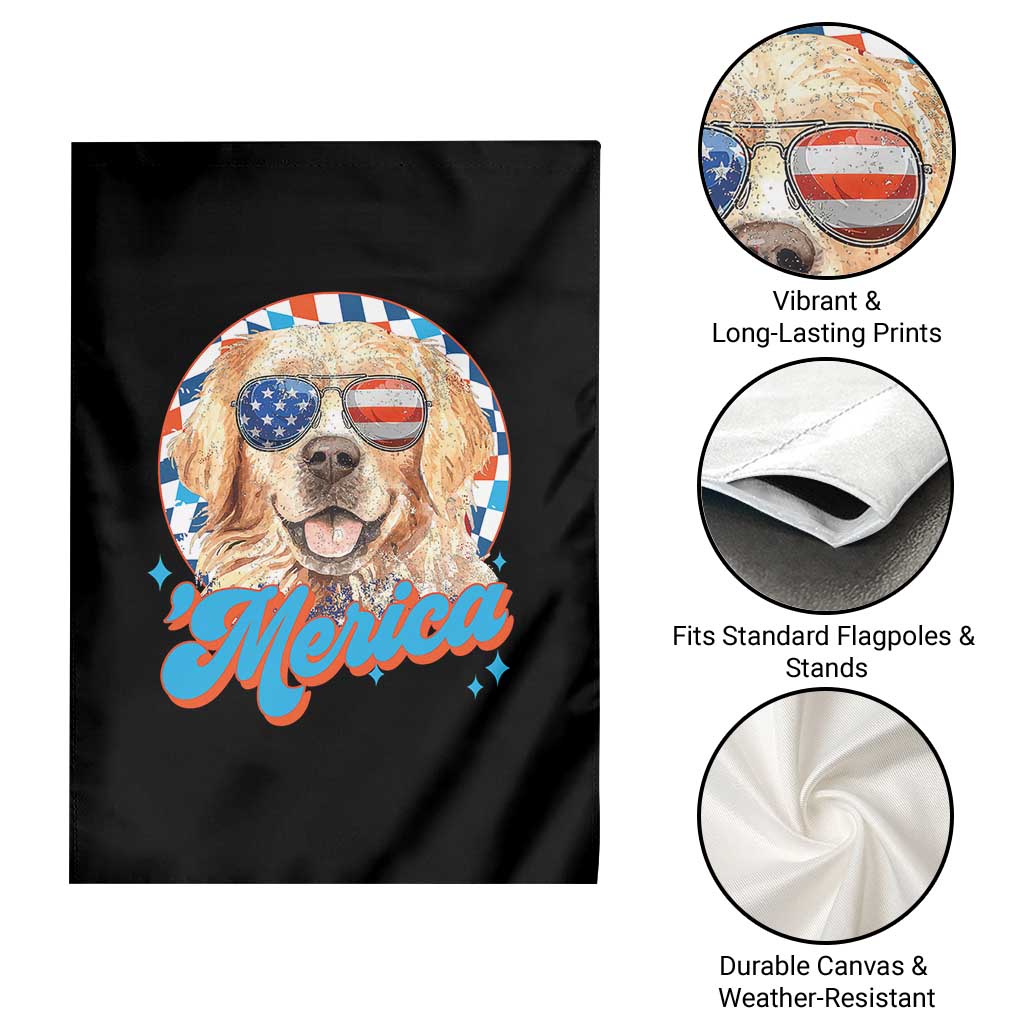 Funny Golden Retriever Merica Garden Flag 4th of July Dog Mom Dad Patriotic USA Retro 90s - Wonder Print Shop