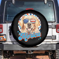 Funny Golden Retriever Merica Spare Tire Cover 4th of July Dog Mom Dad Patriotic USA Retro 90s - Wonder Print Shop