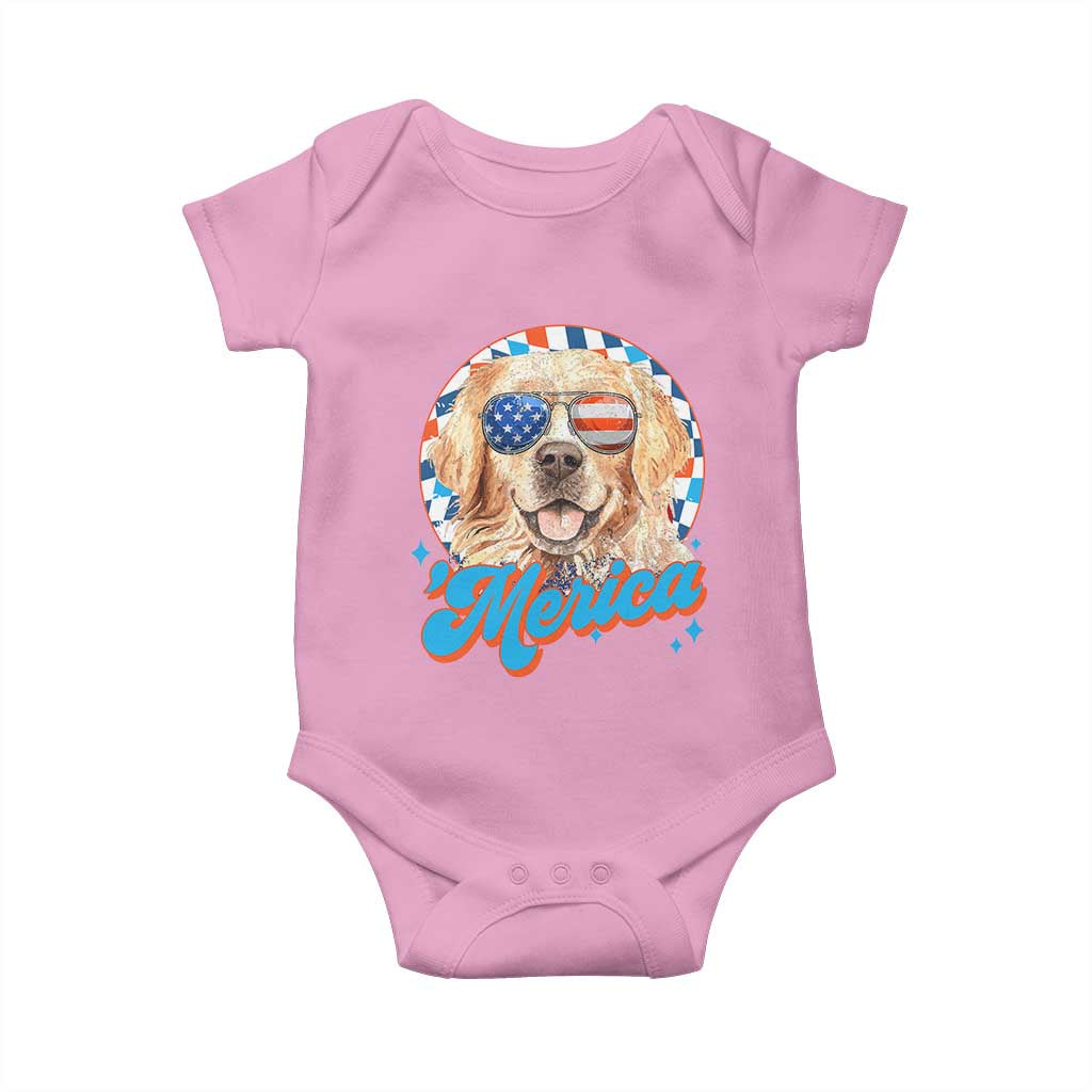 Funny Golden Retriever Merica Baby Onesie 4th of July Dog Mom Dad Patriotic USA Retro 90s - Wonder Print Shop