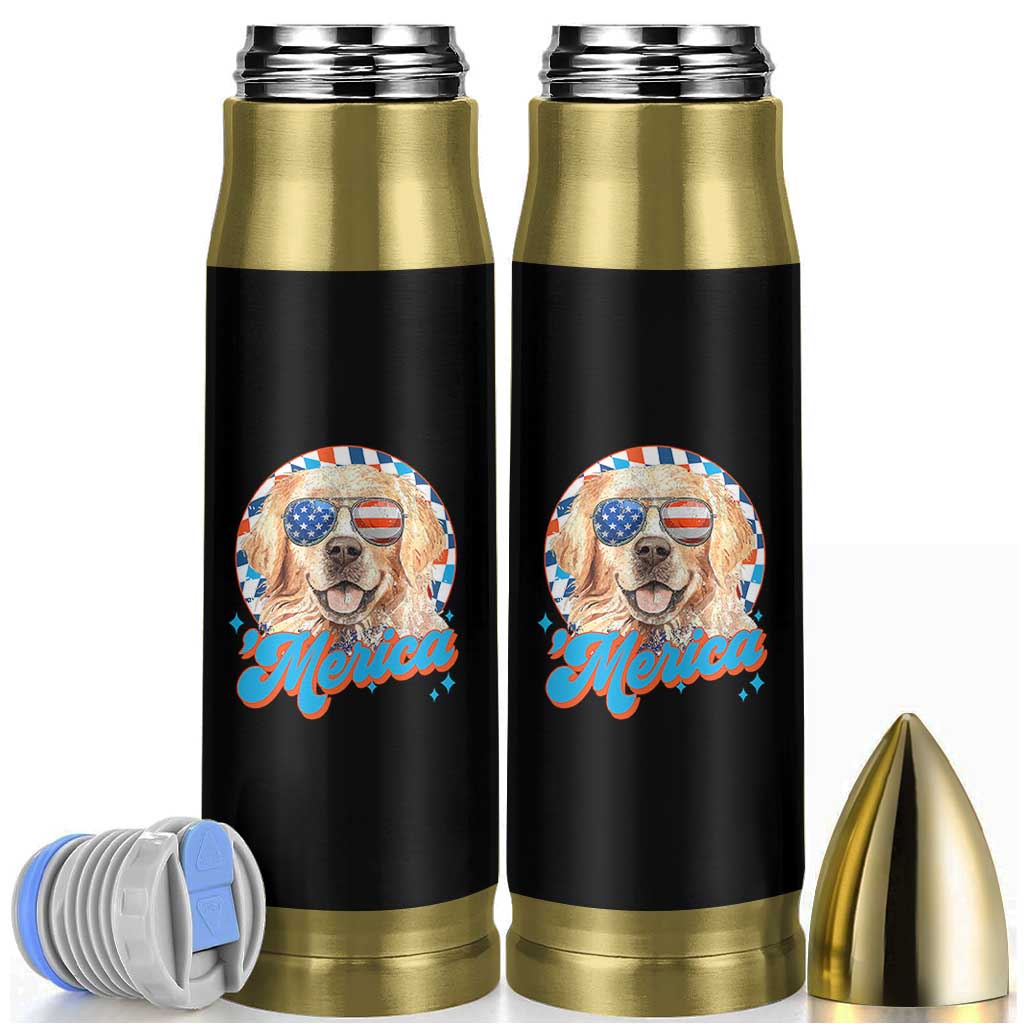 Funny Golden Retriever Merica Bullet Tumbler 4th of July Dog Mom Dad Patriotic USA Retro 90s - Wonder Print Shop