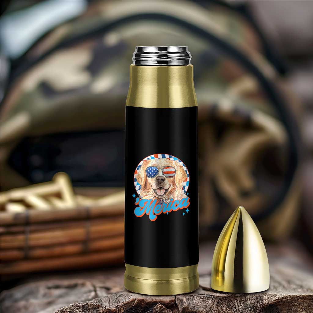Funny Golden Retriever Merica Bullet Tumbler 4th of July Dog Mom Dad Patriotic USA Retro 90s - Wonder Print Shop