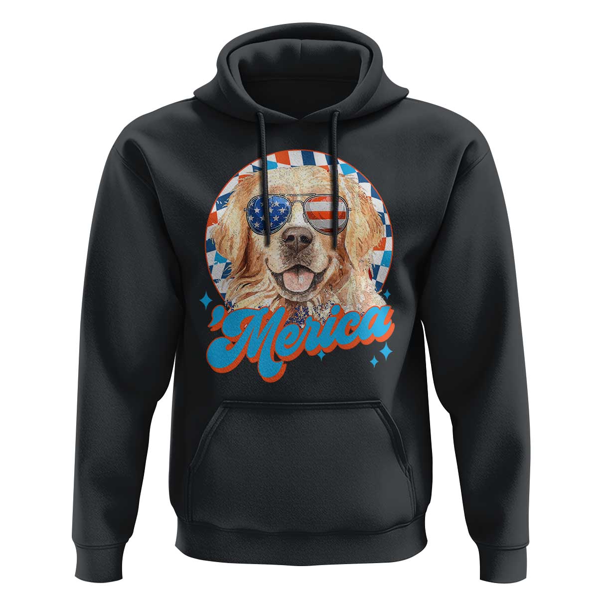Funny Golden Retriever Merica Hoodie 4th of July Dog Mom Dad Patriotic USA Retro 90s - Wonder Print Shop