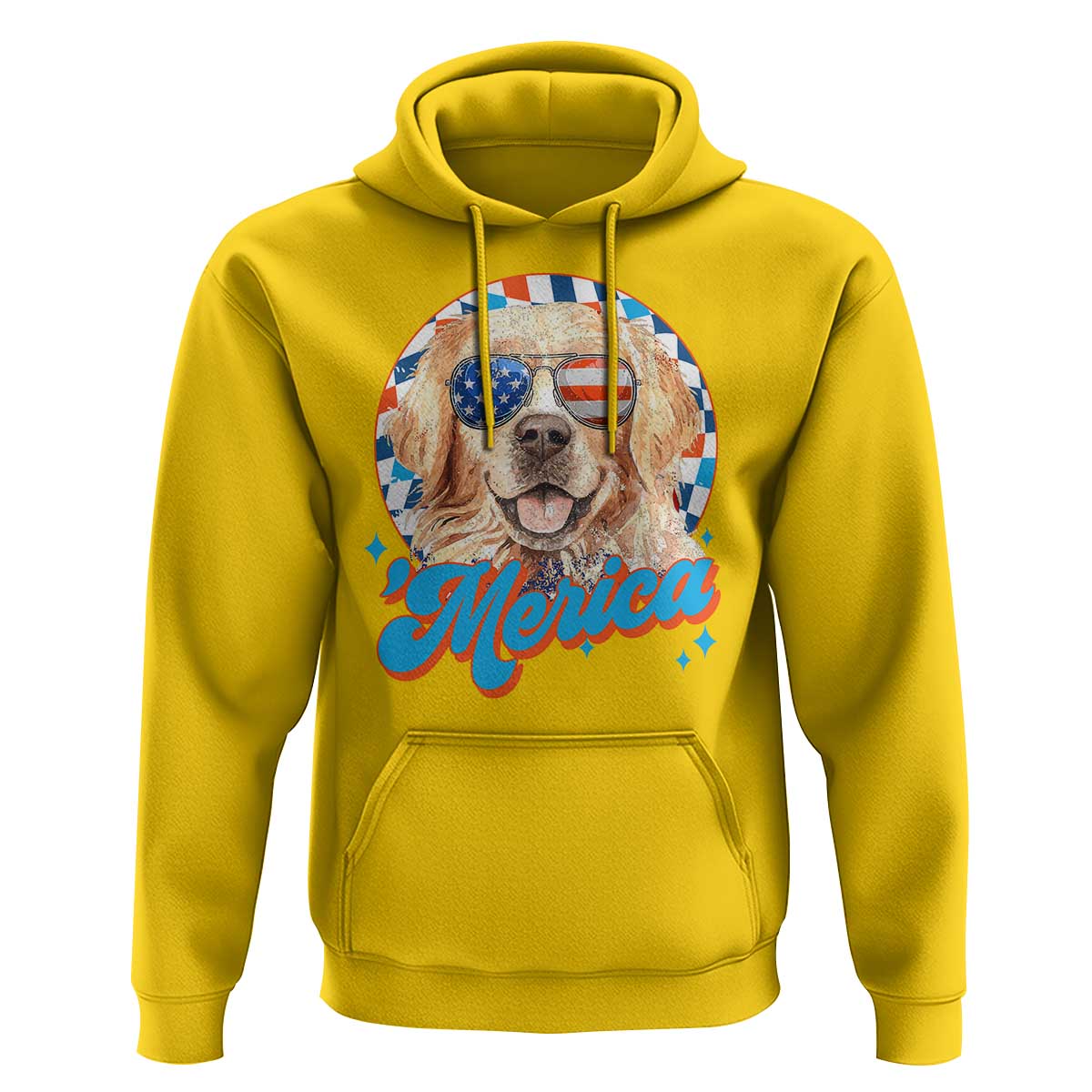 Funny Golden Retriever Merica Hoodie 4th of July Dog Mom Dad Patriotic USA Retro 90s - Wonder Print Shop