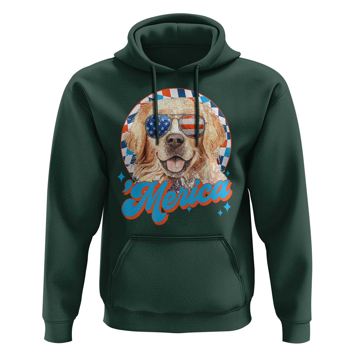 Funny Golden Retriever Merica Hoodie 4th of July Dog Mom Dad Patriotic USA Retro 90s - Wonder Print Shop