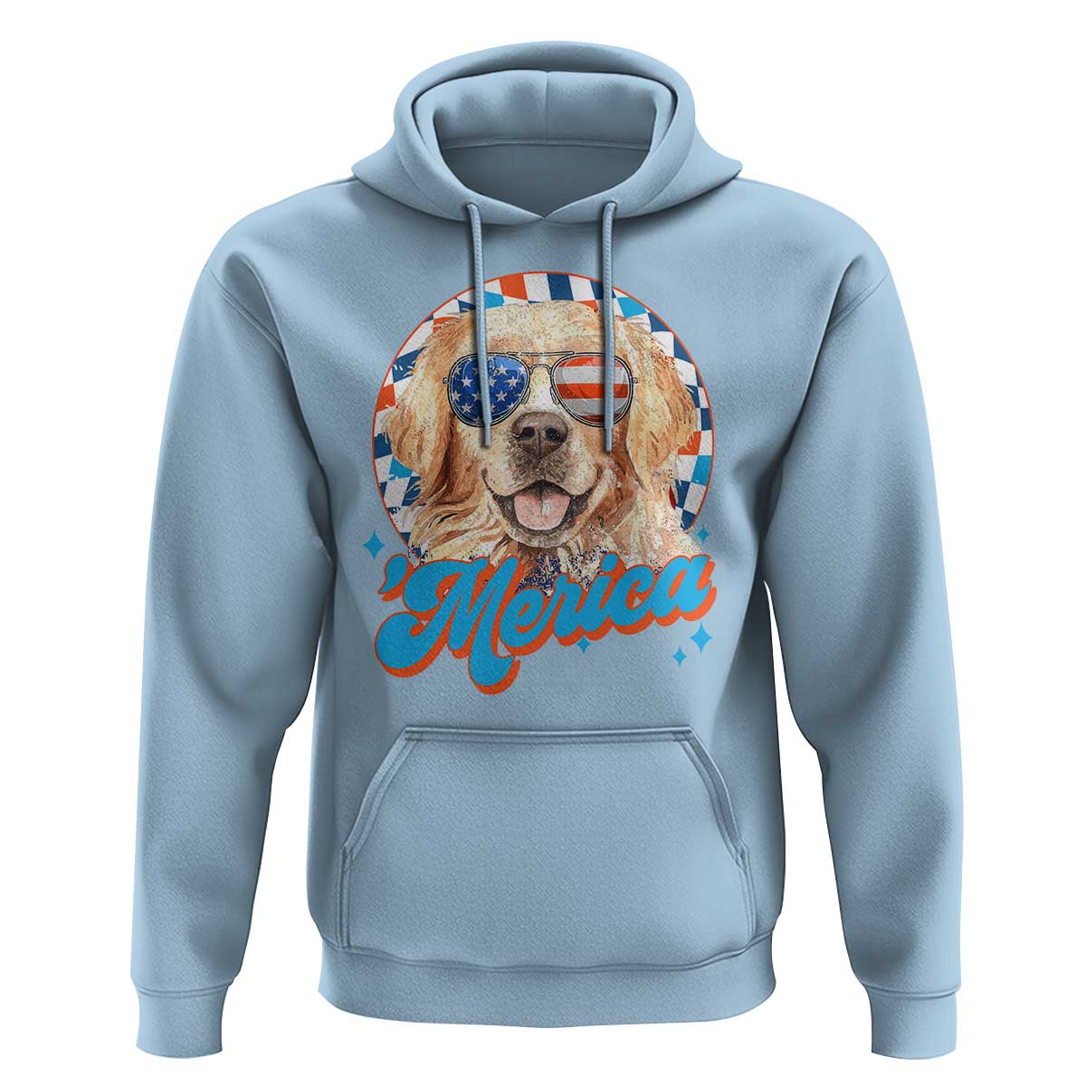 Funny Golden Retriever Merica Hoodie 4th of July Dog Mom Dad Patriotic USA Retro 90s - Wonder Print Shop