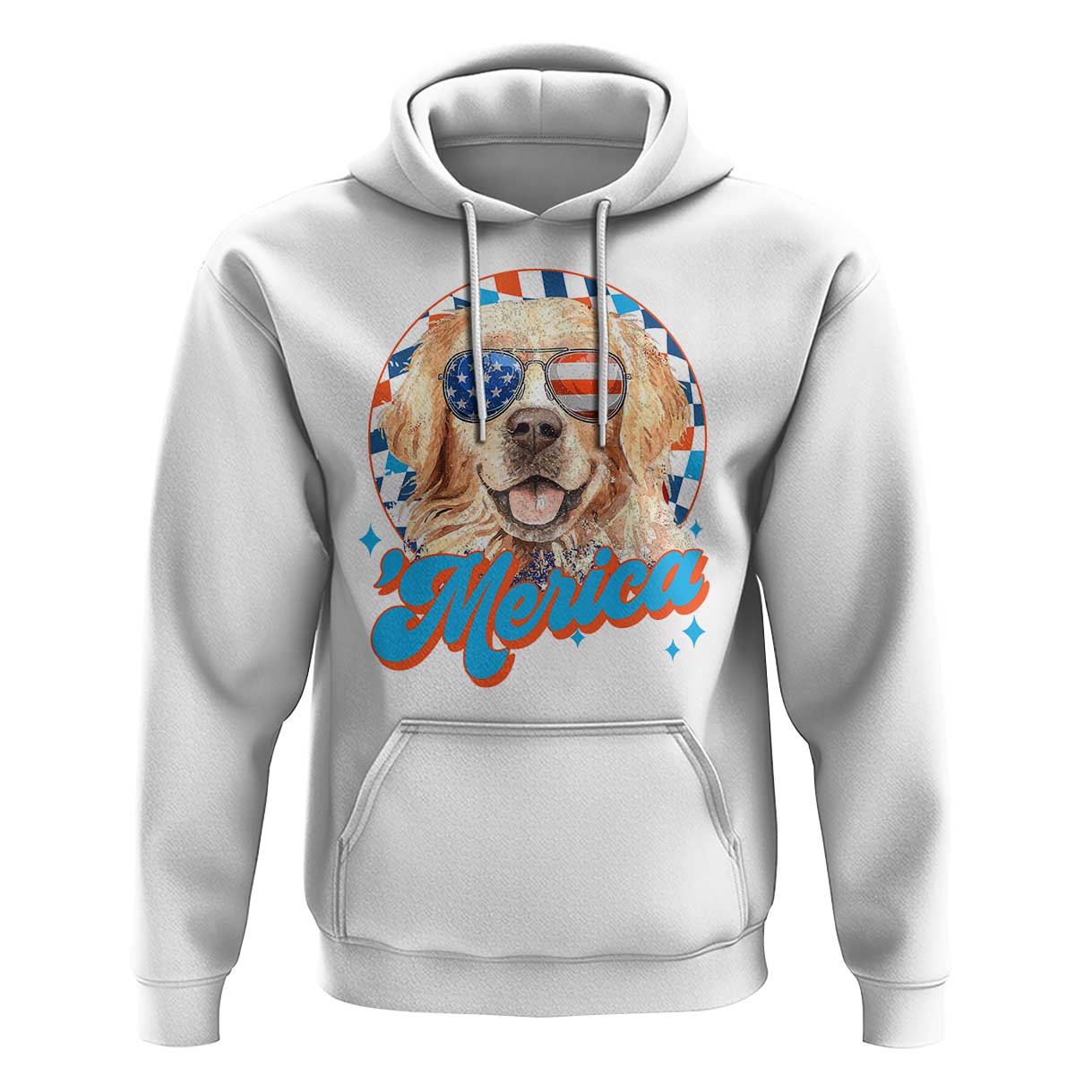 Funny Golden Retriever Merica Hoodie 4th of July Dog Mom Dad Patriotic USA Retro 90s - Wonder Print Shop