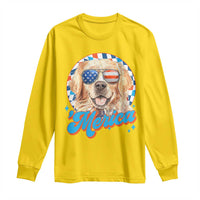 Funny Golden Retriever Merica Long Sleeve Shirt 4th of July Dog Mom Dad Patriotic USA Retro 90s - Wonder Print Shop