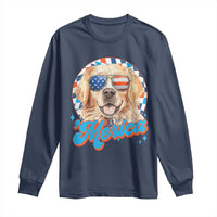 Funny Golden Retriever Merica Long Sleeve Shirt 4th of July Dog Mom Dad Patriotic USA Retro 90s - Wonder Print Shop