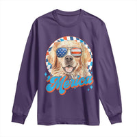 Funny Golden Retriever Merica Long Sleeve Shirt 4th of July Dog Mom Dad Patriotic USA Retro 90s - Wonder Print Shop
