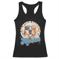 Funny Golden Retriever Merica Racerback Tank Top 4th of July Dog Mom Dad Patriotic USA Retro 90s - Wonder Print Shop