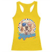 Funny Golden Retriever Merica Racerback Tank Top 4th of July Dog Mom Dad Patriotic USA Retro 90s - Wonder Print Shop
